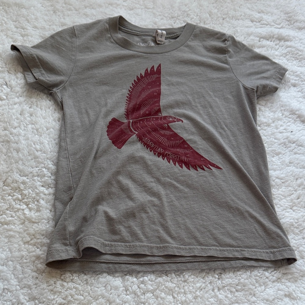 Gray Kids T-Shirt with Maroon Bird Design